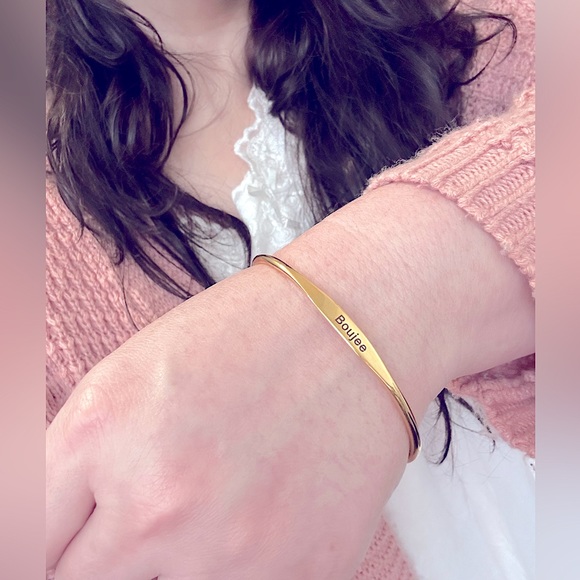 NEW: Stylish Jewelry Custom Made Bangle Bracelets Urban Saying “Bougie” Engraved - Picture 4 of 16